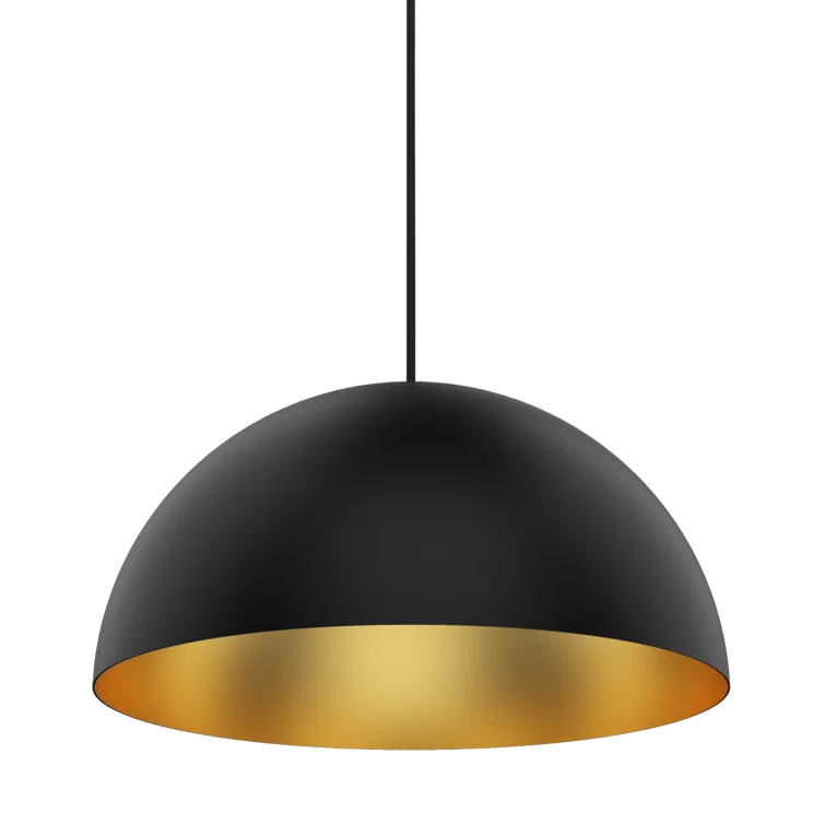 Matte Black and Gold Aluminum Dome Pendant Light