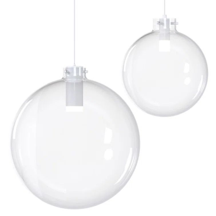 White Hand-Blown Glass Globe Pendant Light with LED