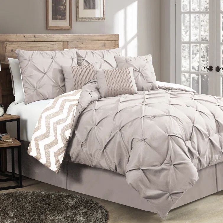 Taupe Twin Reversible Microfiber Comforter Set with Chevron Pattern