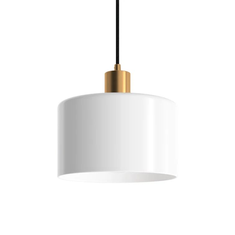 Henri 8'' Brass Mini Drum Pendant with Chiffon White Shade