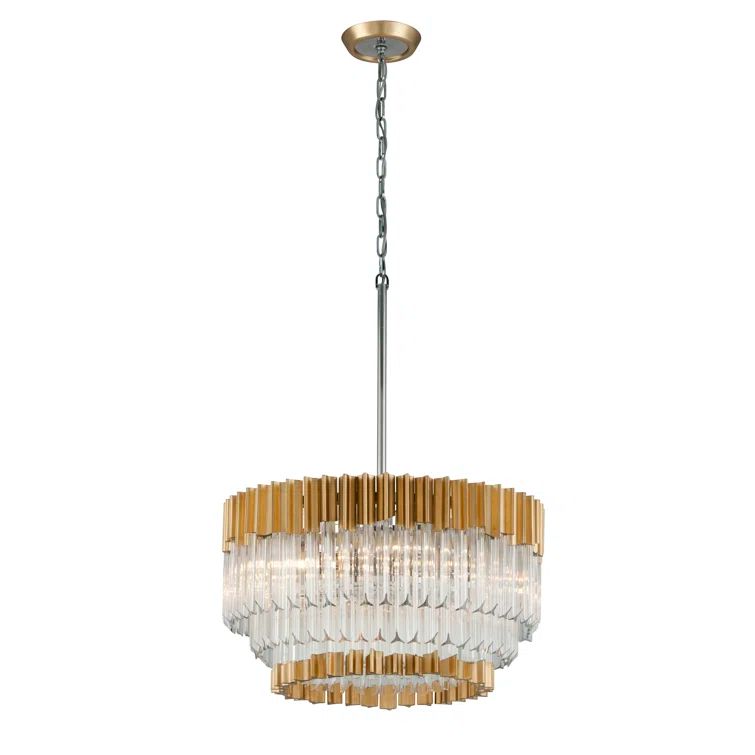 Gold Leaf and Crystal 10-Light Tiered Chandelier