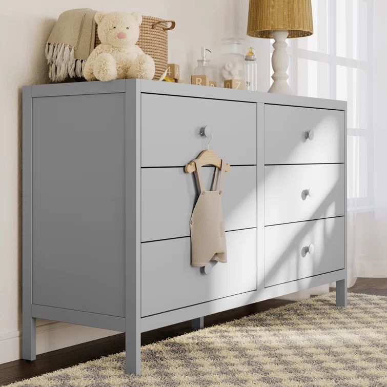 Pebble Gray Pine 6-Drawer Double Nursery Dresser