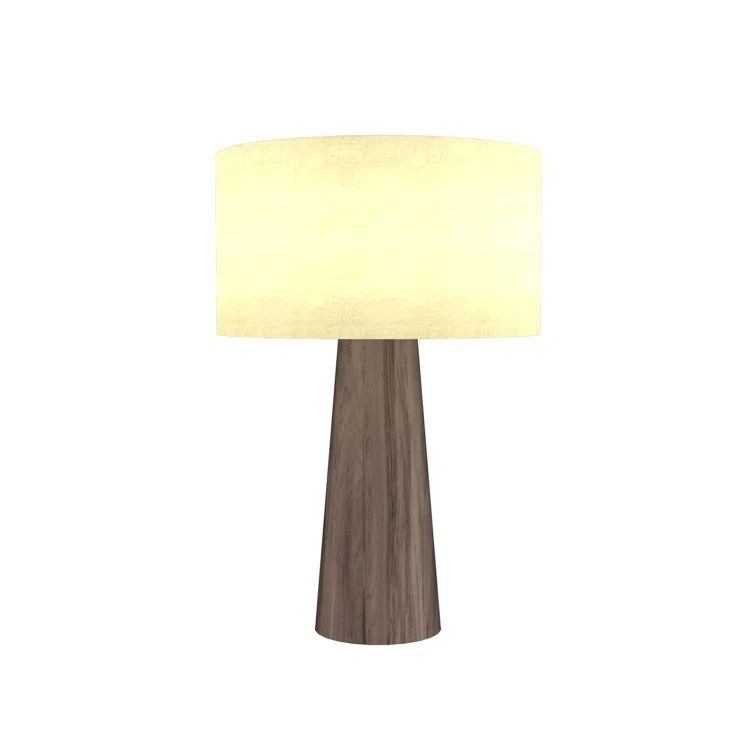 Conical Walnut Table Lamp with Off White Drum Shade