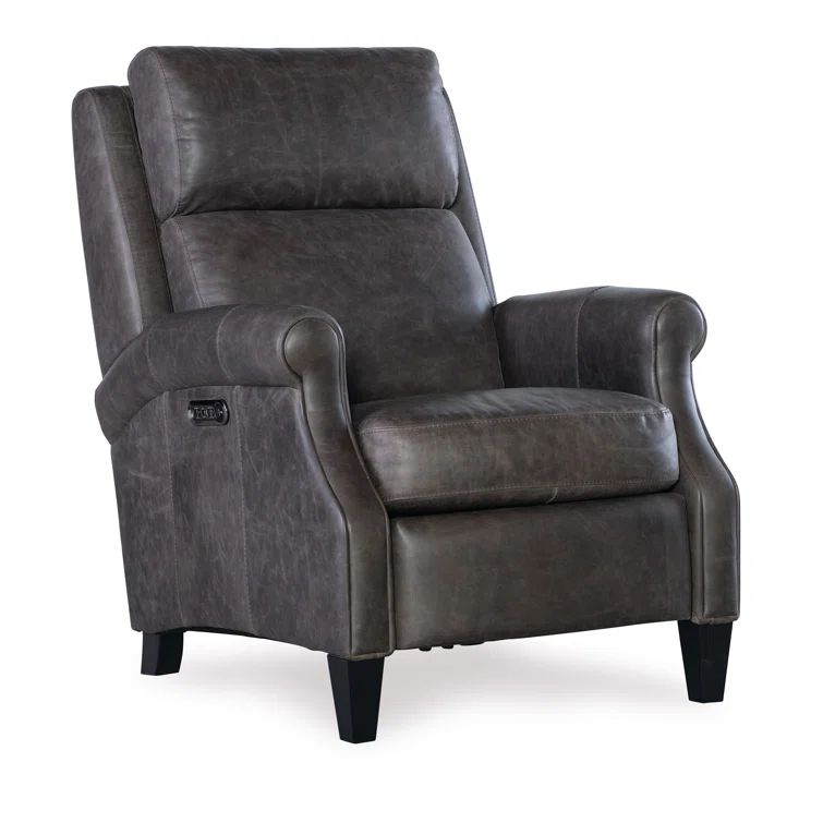 Saddlebag Lead Genuine Leather Recliner with Dark Wood Finish