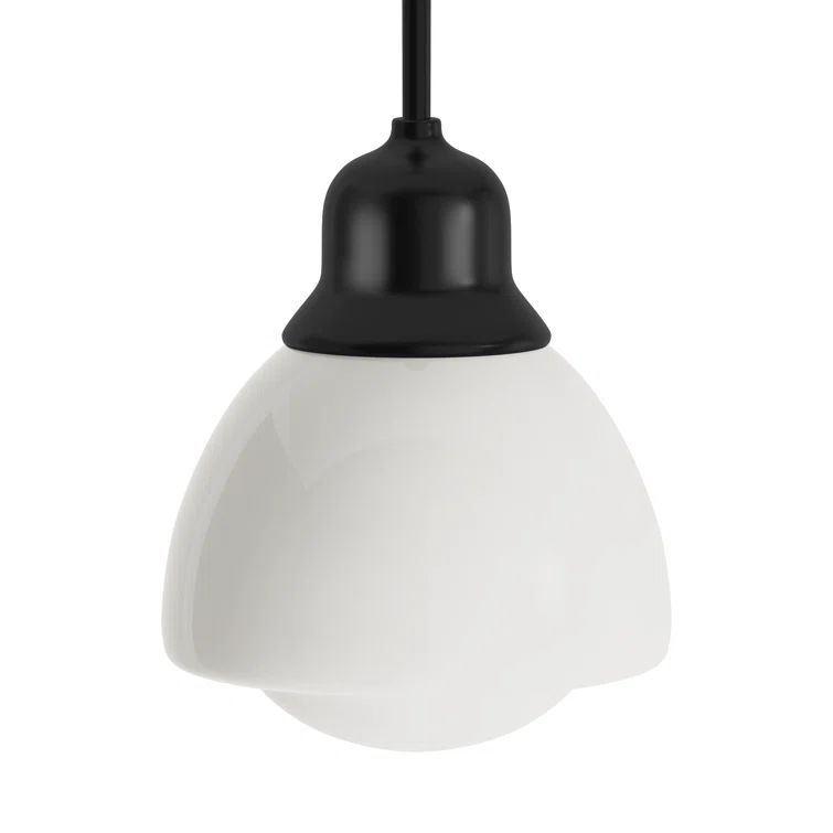 Brooks Transitional Blackened Bronze Drum Pendant with White Milk Glass