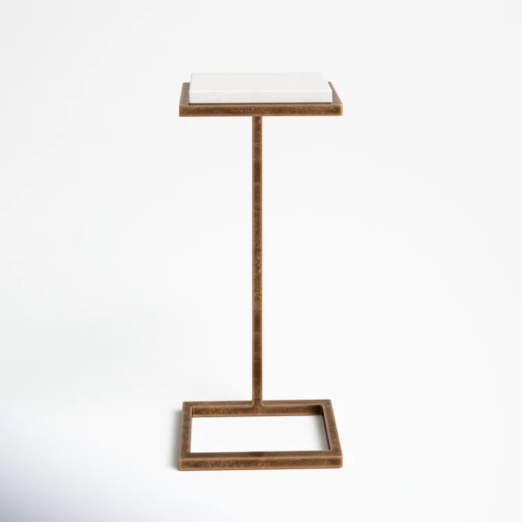 Petite White Stone and Antique Gold Metal Accent Table