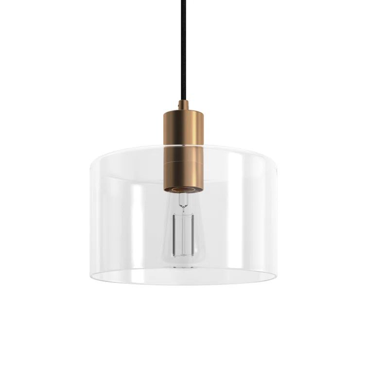 Henri Coastal Clear Glass Drum Pendant with Polished Nickel Finish