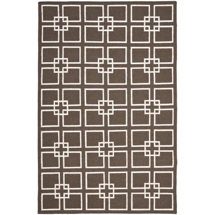 Tilled Soil Brown Geometric Wool Area Rug, 4' x 6'