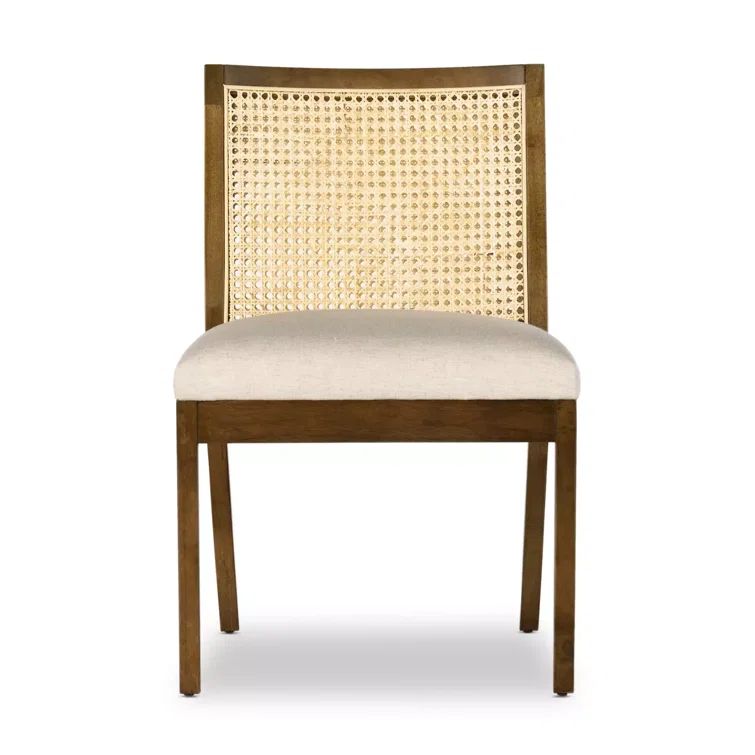Antonia High-Back Linen & Cane Side Chair in Toasted Parawood