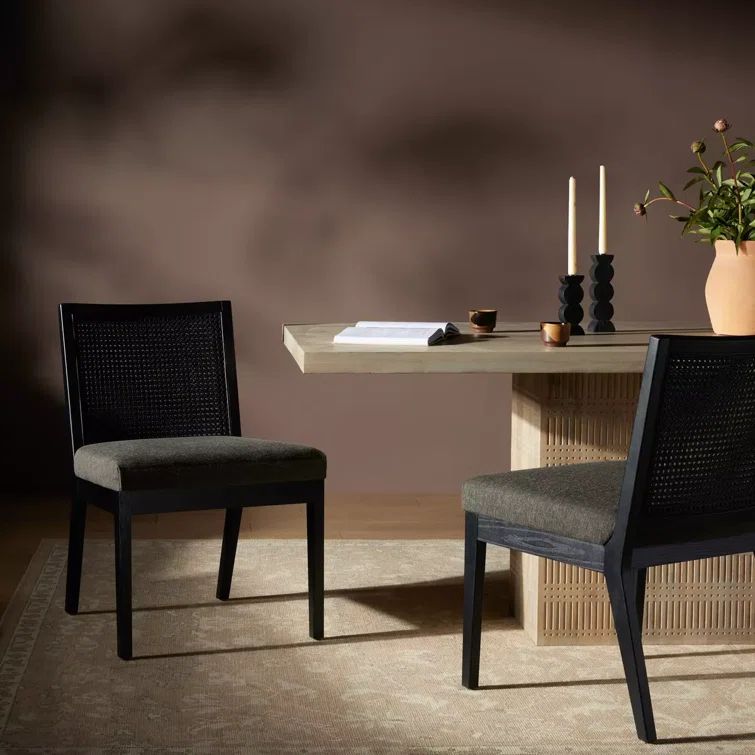 Savile Charcoal High-Back Linen & Cane Side Chair