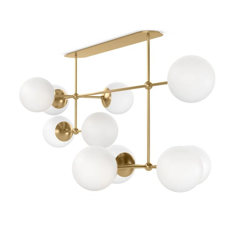 Burnished Brass and Matte Glass 10-Light Linear Chandelier