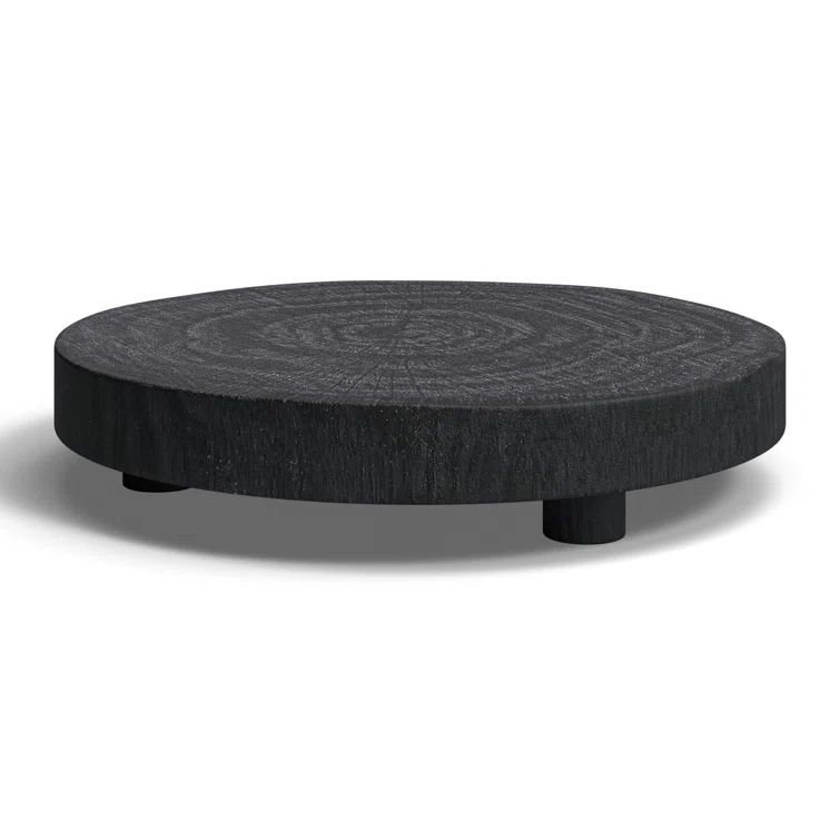 Black Round Solid Wood Ottoman and Coffee Table Tray