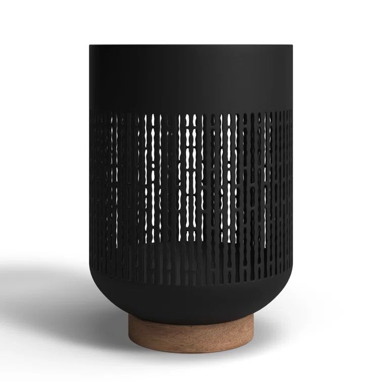 Medium Black Metal Hurricane Candleholder with Wood Base