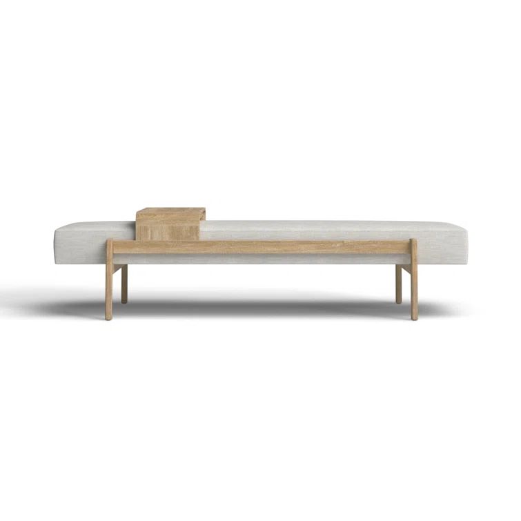 Contemporary Gray Upholstered Bench with Sliding Tray