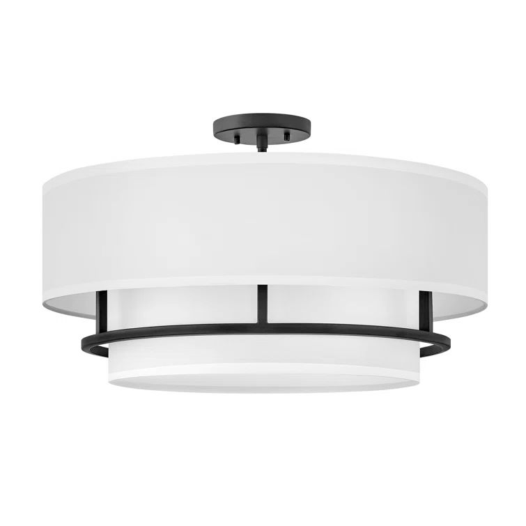 Black Steel Semi-Flush Mount Ceiling Light with Faux Parchment Shade