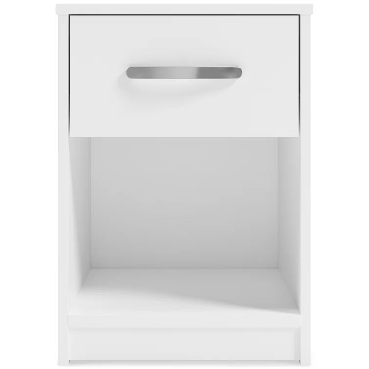 Sleek White and Silver Nightstand with Brushed Nickel Pull - 15"x22"