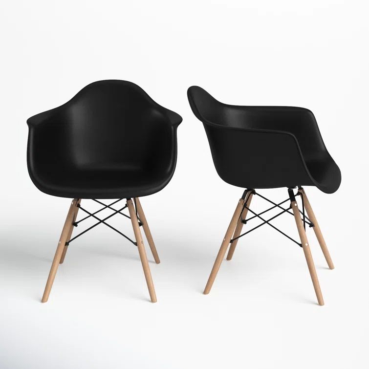 Black and Natural Mid-Century Modern Arm Chair Set