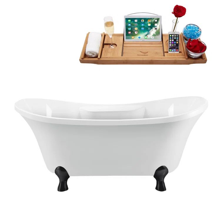 60'' White Acrylic Clawfoot Freestanding Soaking Bathtub