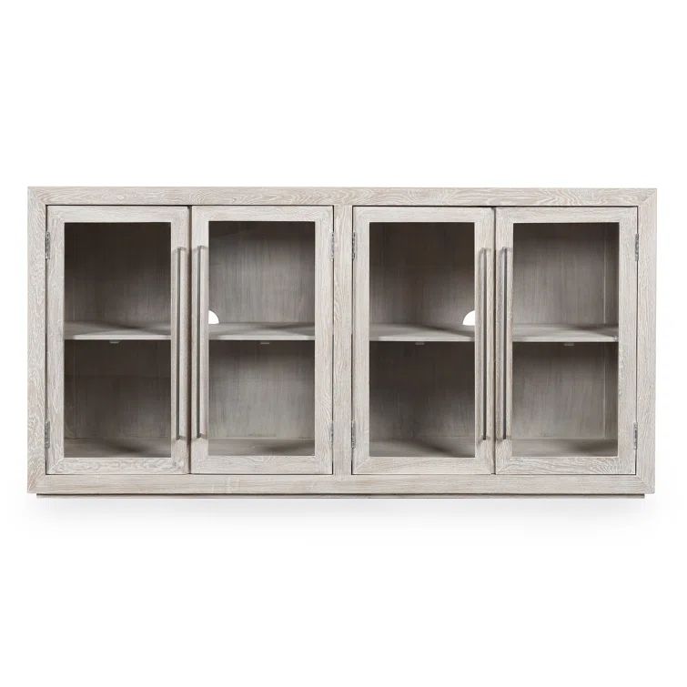 Beige Solid Wood 72'' Sideboard with Glass Doors