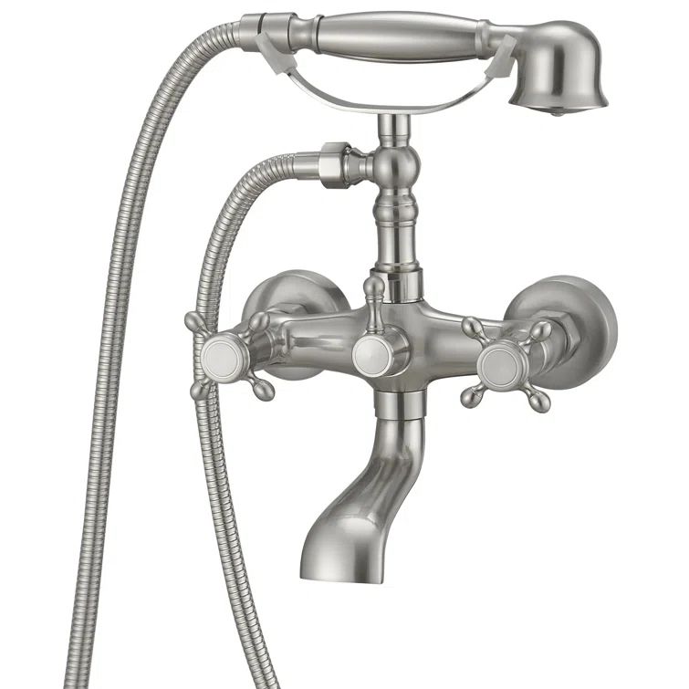 Brushed Nickel Double Handle Wall Mount Tub Faucet