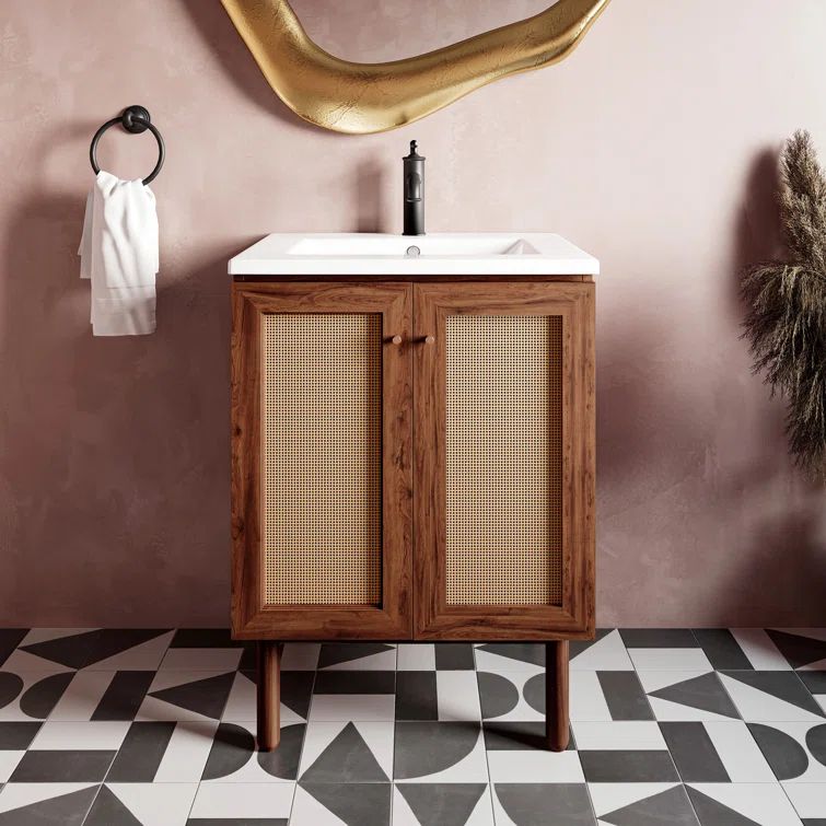 Classe 24" Dark Walnut Freestanding Bathroom Vanity with Cane Doors