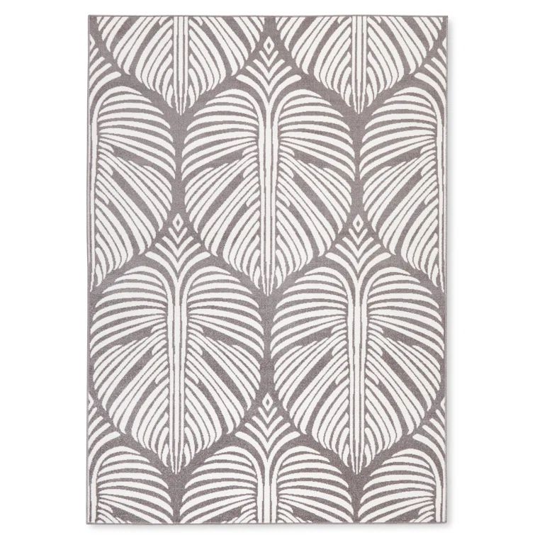 Dark Grey and Ivory Synthetic Palm Leaf Indoor/Outdoor Area Rug