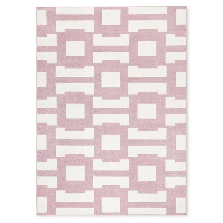 Purple and Ivory Geometric Synthetic Rectangular Area Rug