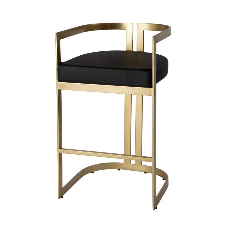 Clarence Black Faux Leather and Gold Metal Swivel Bar Stool