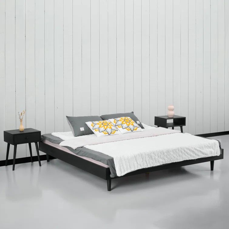 Queen Burnt Black Oak Wood Bed Frame with Silent Slats