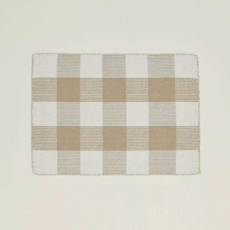 Ivory and Flax Plaid Wool Rectangular Rug, 2' x 3'