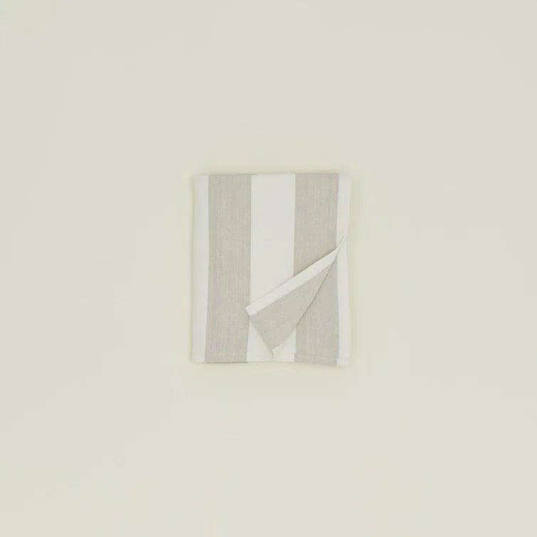 Ivory and Flax Striped Cotton Rectangular Tablecloth