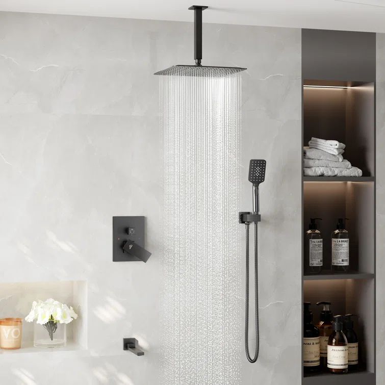 Matte Black Large Square Dual Shower Head System