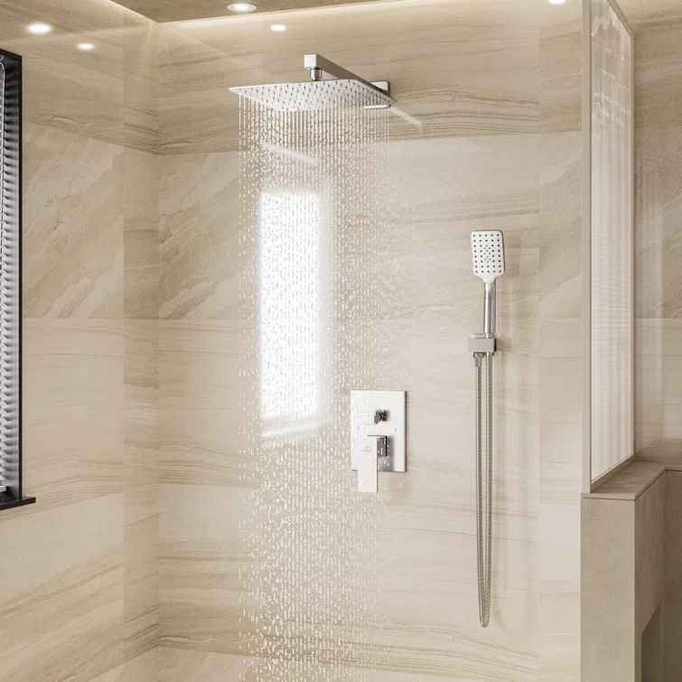 Brushed Nickel Wall Mounted Multi-head Shower System with Handheld and Rain Shower