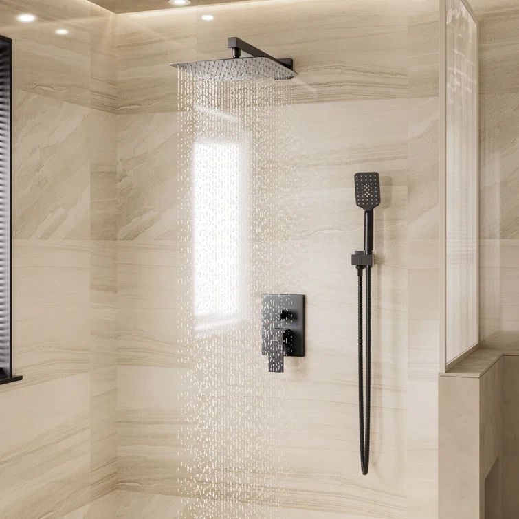 Matte Black Large Square Dual Rain Shower System