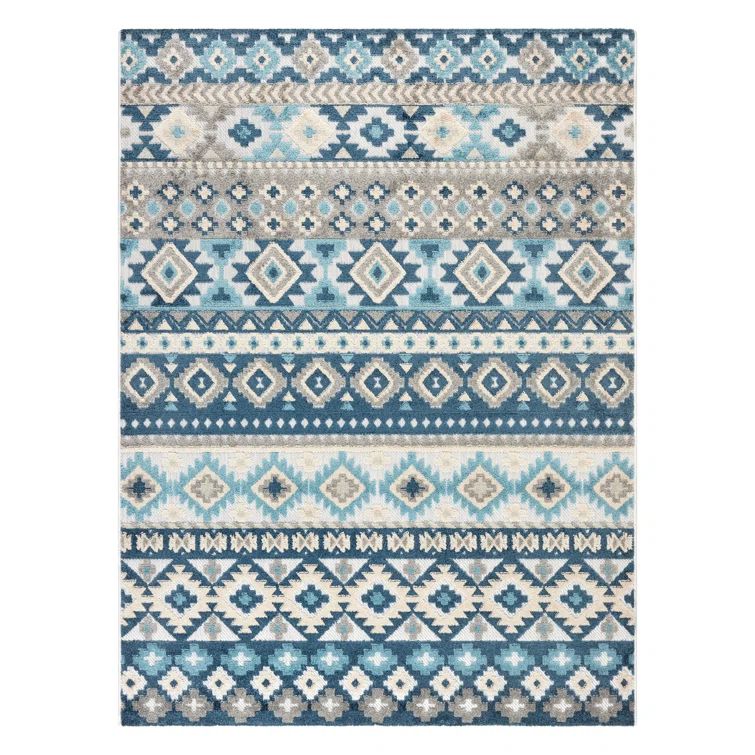 Dahlia Blue and Multicolor Synthetic Southwestern Stripe Area Rug 8' x 10'
