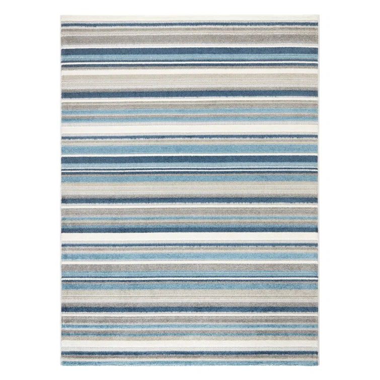 Rio Multicolor Stripe Blue Synthetic Indoor Outdoor Rug