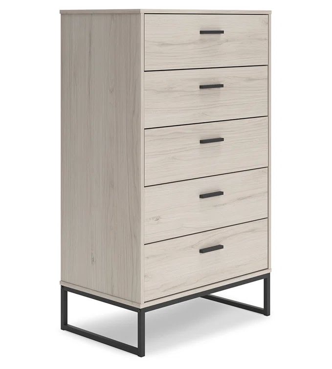 Socalle Mid-Century 5-Drawer Chest in Light Wood and Black