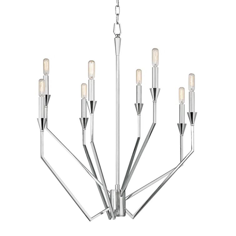 Contemporary Nickel and Crystal 25" Geometric Chandelier