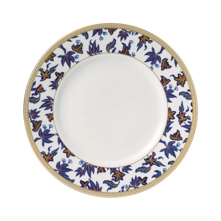 Oriental Blue Porcelain Salad Plate with Gold Trim Embellishment