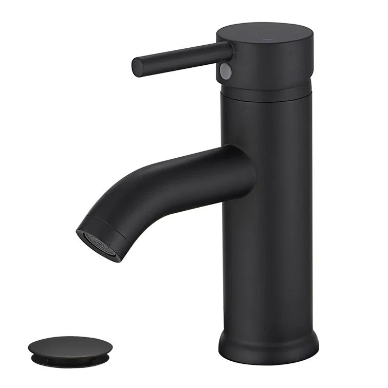 Matte Black Brass Single Handle Bathroom Faucet with Pop-Up Drain