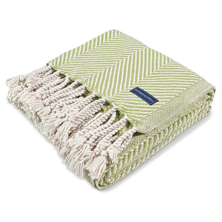 Lime Green Cotton Herringbone Throw with Fringe