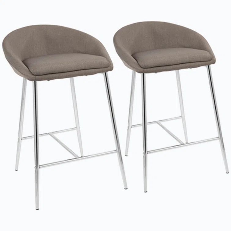 Elegant Matisse Chrome and Grey Fabric Counter Stool, Set of 2