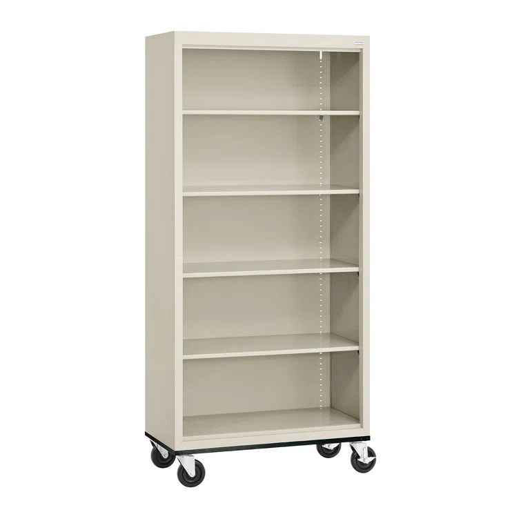 Putty Steel Mobile Bookcase with Adjustable Shelves, 78"H