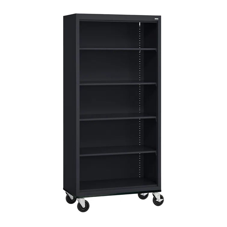 Black Steel Mobile Bookcase with Adjustable Shelves
