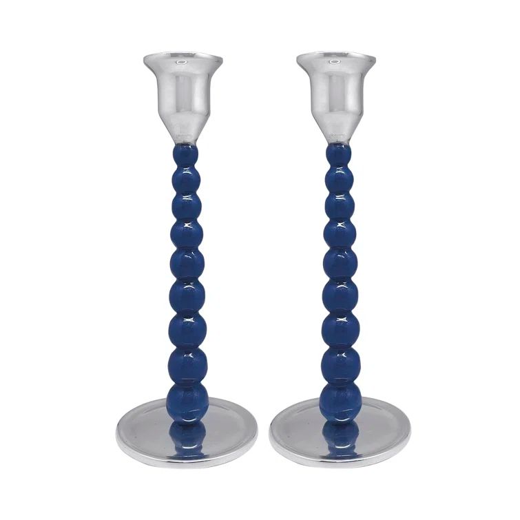 Medium Blue and Silver Recycled Aluminum Candlestick Set
