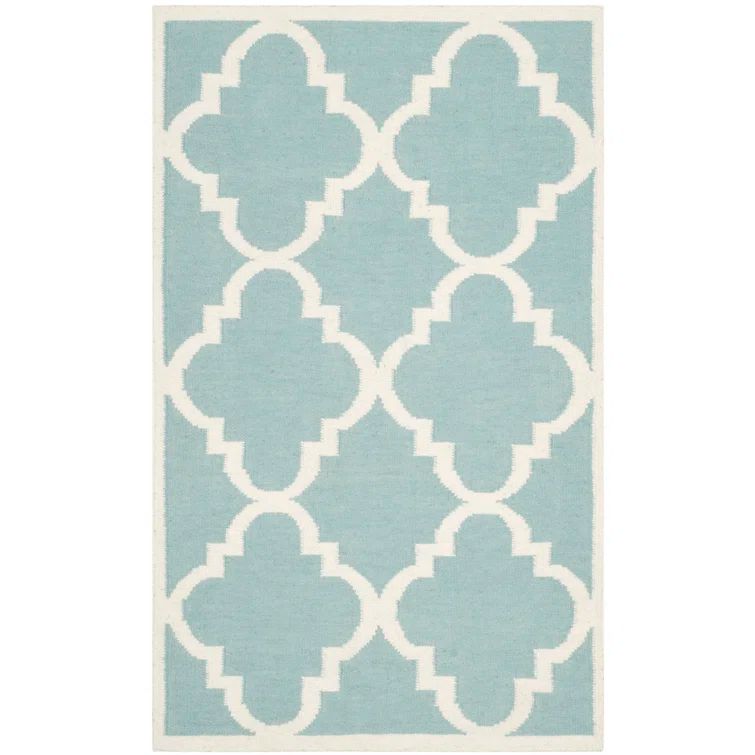 Light Blue and Ivory Wool Geometric Area Rug