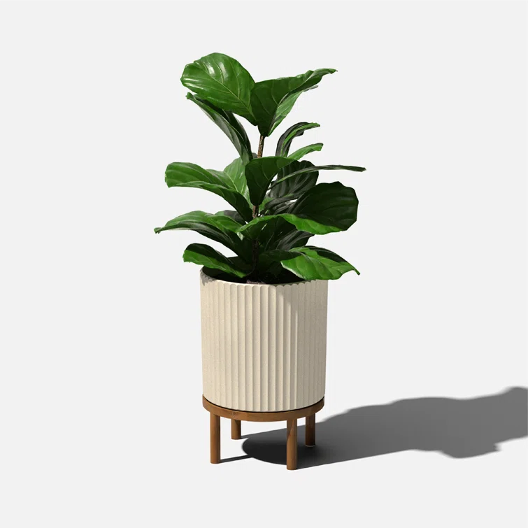 Sandstone Brown Concrete Composite Planter with Acacia Wood Stand