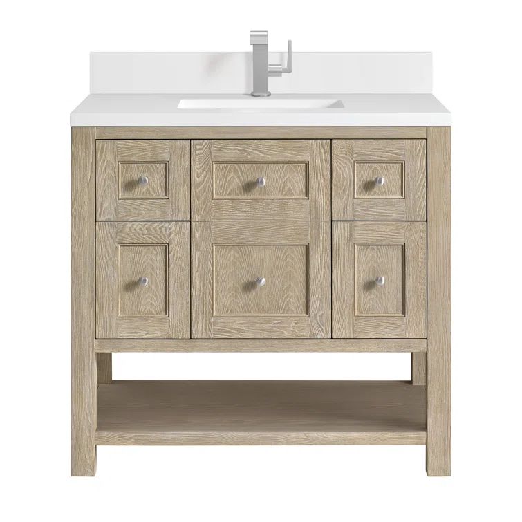 Breckenridge 36" Whitewashed Oak Single Vanity with Solid Surface Top