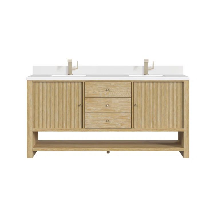 Sunwashed Oak 72" Double Freestanding Vanity with White Quartz Top