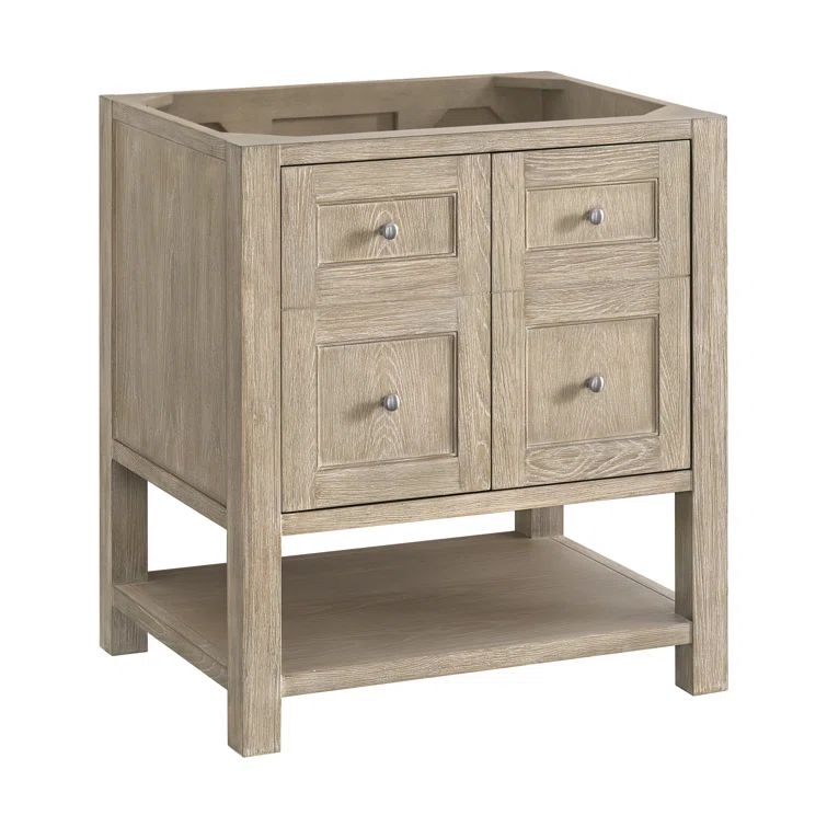 Whitewashed Oak 30" Freestanding Single Vanity Base with Satin Nickel Hardware